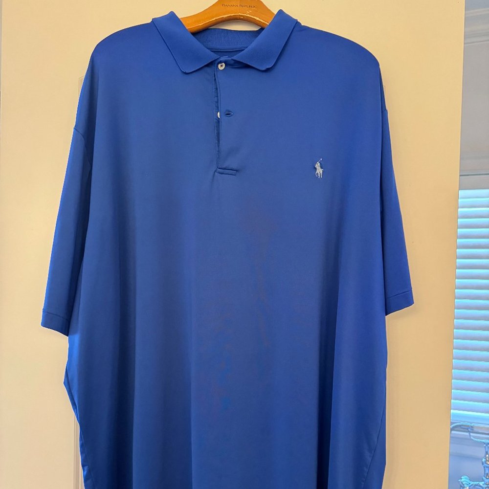 Mens Polo Performance Button Golf Shirt, Royal Blue, 2XLT